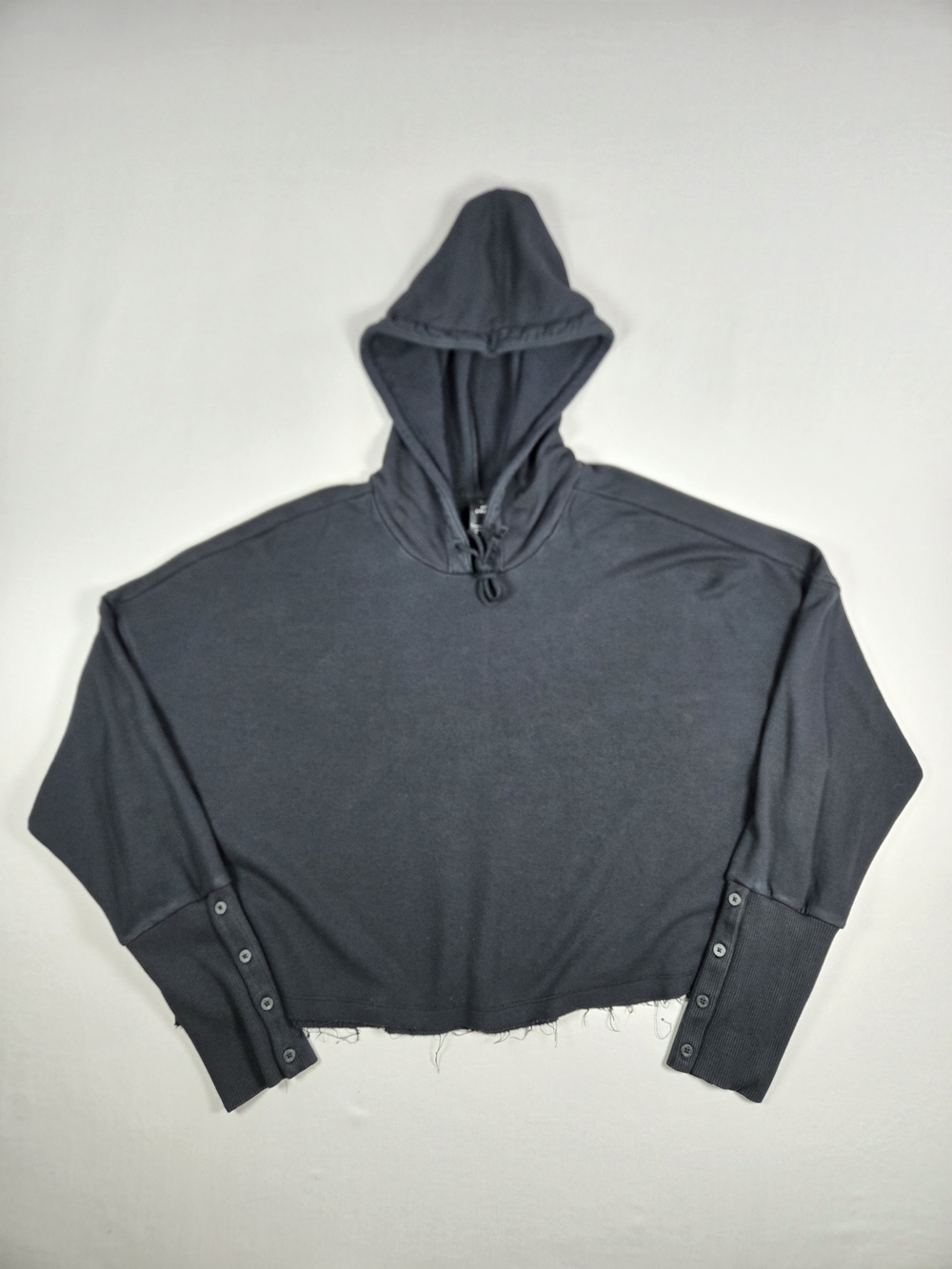 Nike Yoga Luxe Cropped Knit Distressed Hoodie Snap Button Cuff Large CJ3814-010